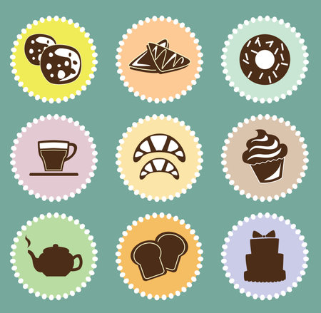 Bakery, pastry icons set - bread, donut, cake, cupcake. Can be used as a posterのイラスト素材