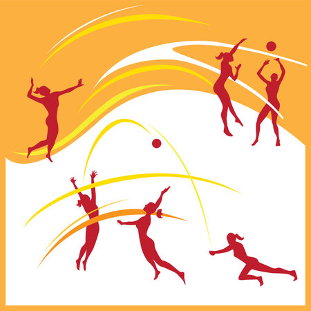 Silhouette of women volleyball player in different posesのイラスト素材