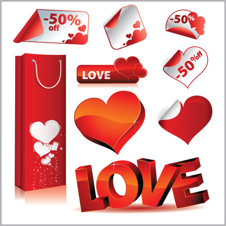 Vector icon set, love, stickers and bagのイラスト素材