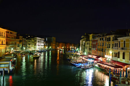 Night photo of Grand canal in Veniceの写真素材
