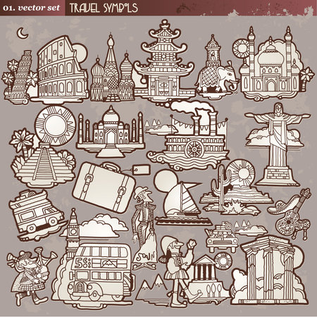 Vintage travel symbols のイラスト素材