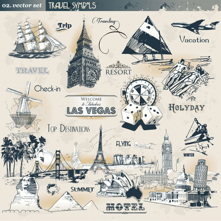 Vintage travel symbols のイラスト素材