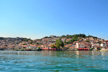 Ohrid lake and an old town of Ohrid in the background