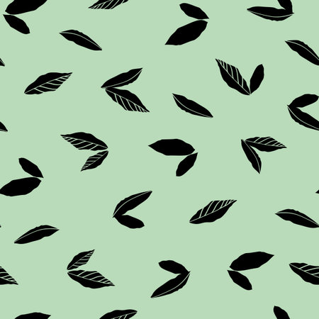 Green vector repeat pattern black silhouette leaves. Surface pattern design.の写真素材