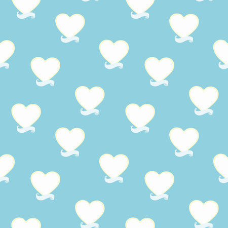 Blue vector repeat vintage pattern with white heart and tatoo style banner. Wedding, mothers day and valentine.の写真素材