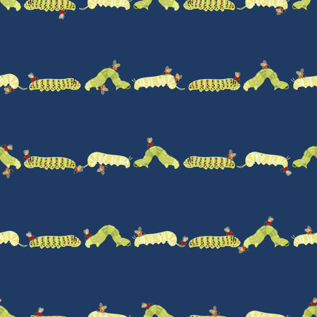Blue vector repeat pattern with green caterpillar and flying ladybug.の写真素材