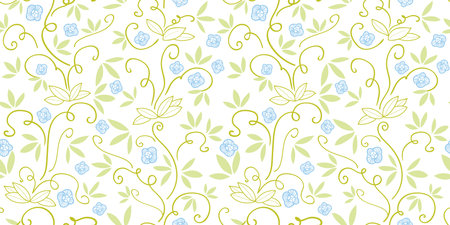 Green floral vector repeat pattern with abstract plant and petals. Surface pattern. Nature.のイラスト素材