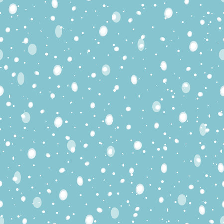 Cozy festive falling snow seamless vector pattern. Scattered transparent dots and spots on pastel blue background. Perfect for packaging, Christmas and New Years projects, cards, greetings and seasonal decoration.のイラスト素材