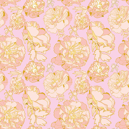 Romantic elegant festive peony botanical pattern, modern peony blossom in pastel tones. All over print. Perfect for wallpaper, stationary, event, wedding, fashion. Elegant florals.のイラスト素材