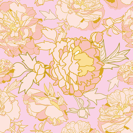 Vector pink romantic elegant festive peony botanical pattern, modern peony blossom in pastel tones. All over print. Perfect for wallpaper, stationary, event, wedding, fashion. Elegant florals.のイラスト素材