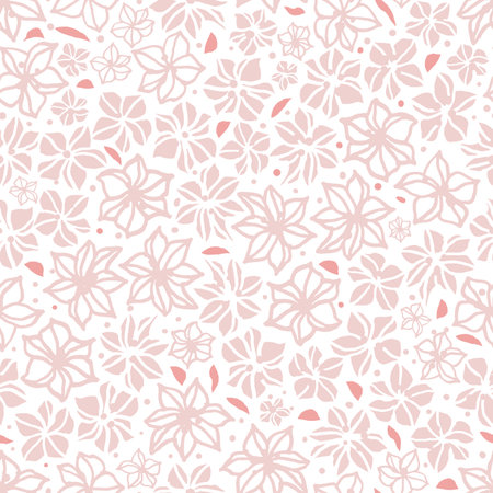 Vector light pink hand drawn flower repeat pattern. Suitable for gift wrap, textile and wallpaper. Suitable for stationary, hoem decor and scrapbooking. Surface pattern design.のイラスト素材