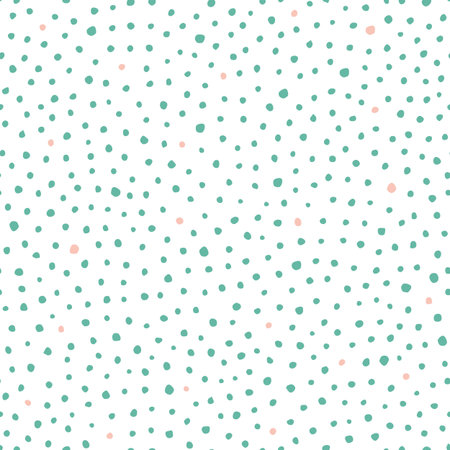 Seamless vector hand drawn dot pattern with hand painted irregular green and pink dot in wavy movement. Graphic and modern design for scrapbooking, stationary, fashion and packaging design.のイラスト素材