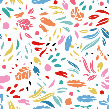 Modern abstract leaf shape summer pattern. Vector, colorful , floral design. Simple stylized leaf cut out on cream colored background. Happy, fun all over pattern. Perfect for stationery, print and gift wrap.のイラスト素材