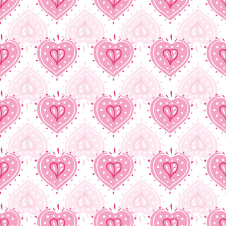 Doodle Line Art Heart Pattern Seamless Vector Repeat Background. Girly Geometric Design With Shadow...