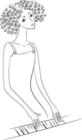 Sad woman playing the pianoのイラスト素材