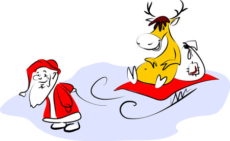Santa Claus and his deerのイラスト素材