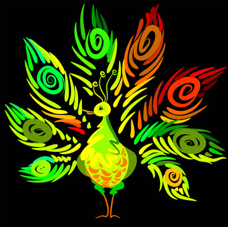 Peacock isolated on blackのイラスト素材