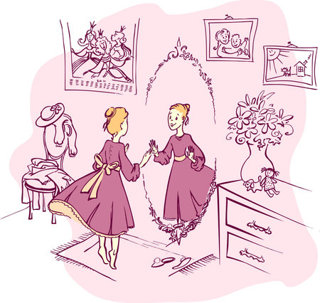 Girl in a purple roomのイラスト素材