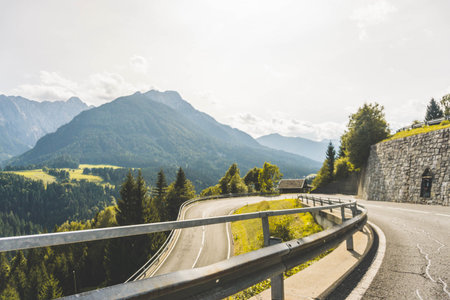 The road that crosses the valley of Lesachtal in Austria. One of the most beautiful panoramic roads in the Austrian Alpsの写真素材
