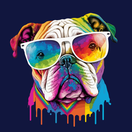 Vector colorful bulldog wearing sunglass on pop art style.のイラスト素材