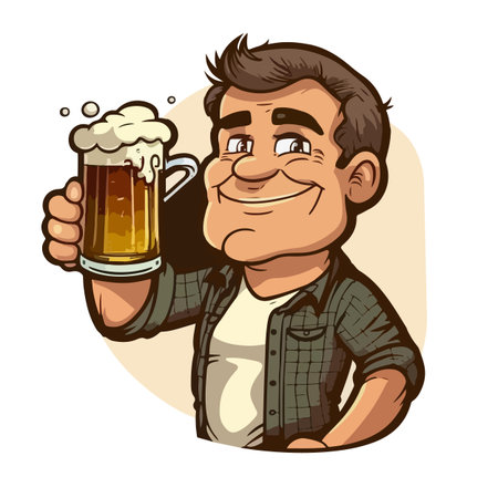 Happy man holding beer cartoon vector illustrationのイラスト素材