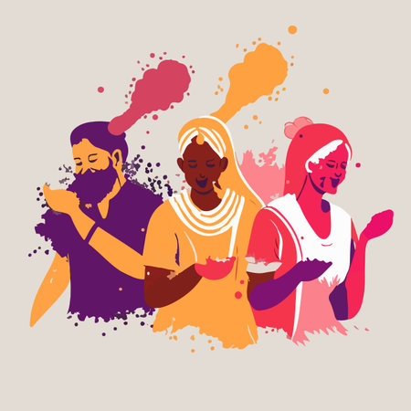 Holi festival celebrating flat vector illustrationのイラスト素材