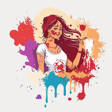 Holi festival celebrating flat vector illustrationのイラスト素材