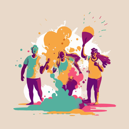 Holi festival celebrating flat vector illustrationのイラスト素材