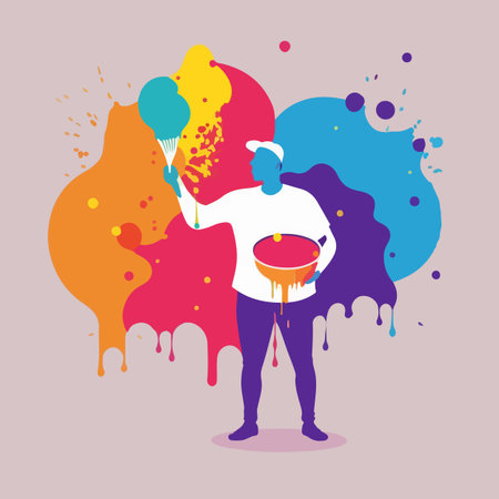 Holi festival celebrating flat vector illustrationのイラスト素材