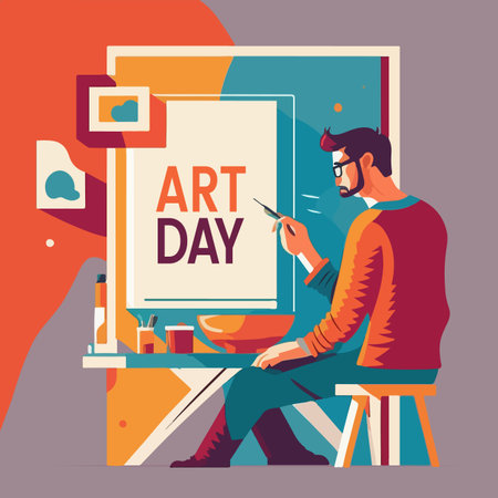 World art day flat style vector illustrationのイラスト素材