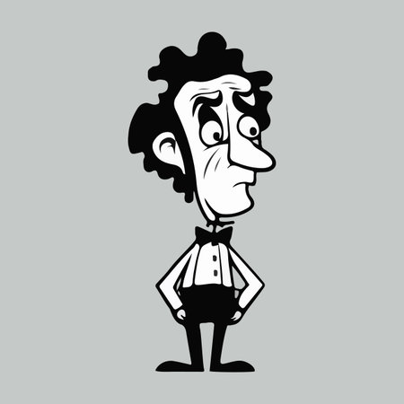 Black and white comic cartoon character vector illustration with isolated backgroundのイラスト素材