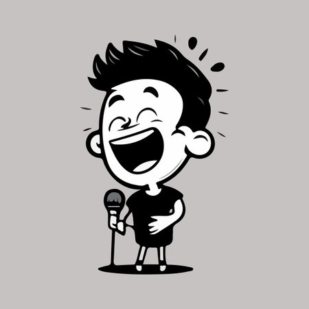 Black and white comic cartoon character vector illustration with isolated backgroundのイラスト素材