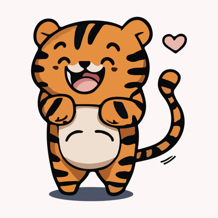 Cute baby tiger love and happy expression sticker, flat cartoon style vector illustration with isolated backgroundのイラスト素材