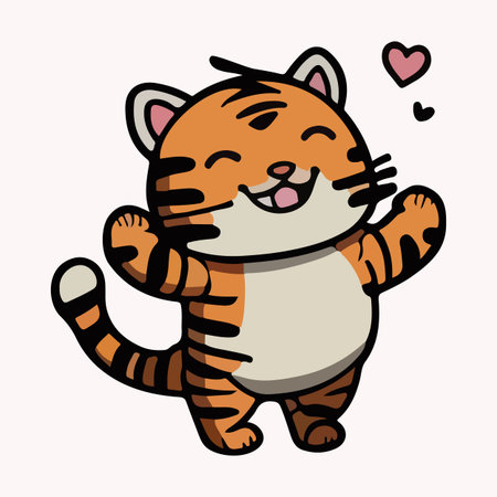 Cute baby tiger love and happy expression sticker, flat cartoon style vector illustration with isolated backgroundのイラスト素材