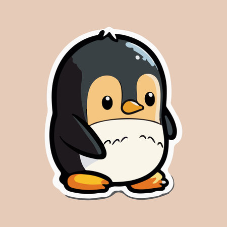 Cute Baby Penguin love and happy expression sticker, flat cartoon style vector illustration with isolated backgroundのイラスト素材