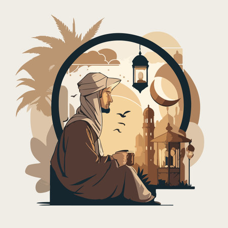 Ramadan Kareem flat vector illustrationのイラスト素材