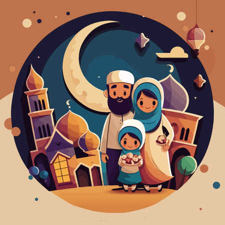 Eid al fitr cartoon vector illustrationのイラスト素材
