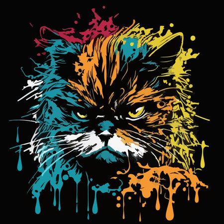 Colorful angry cute cat pop art vector illustrationのイラスト素材