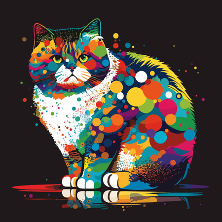 Colorful fat cat pop art vector illustration with isolated backgroundのイラスト素材