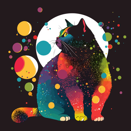 Colorful fat cat pop art vector illustration with isolated backgroundのイラスト素材
