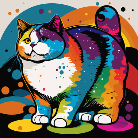 Colorful fat cat pop art vector illustration with isolated backgroundのイラスト素材