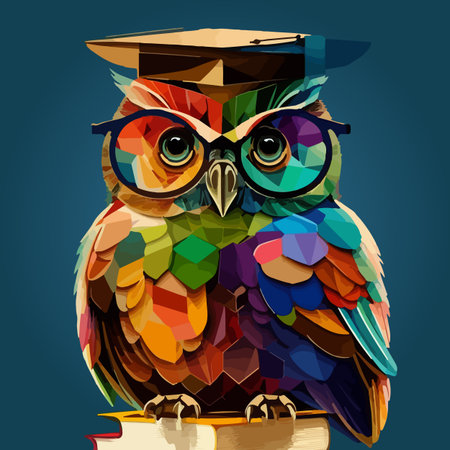 Colorful professor owl pop art vector illustration with isolated backgroundのイラスト素材