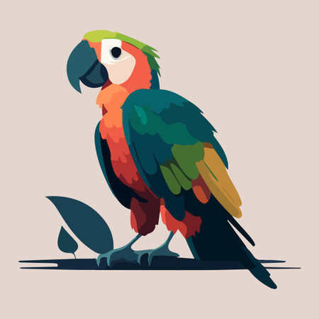 Cute parrot cartoon flat vector illustration with isolated backgroundのイラスト素材