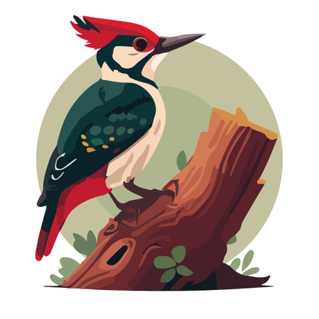 Cute woodpecker cartoon flat vector illustration with isolated backgroundのイラスト素材