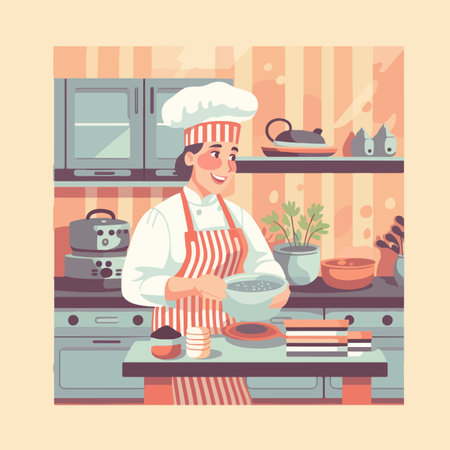 A beaming chef with a playful expression flat vector illustrationのイラスト素材