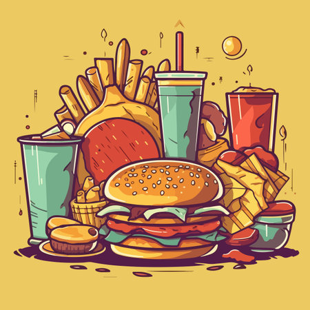 Fast Food flat Vector illustrationのイラスト素材