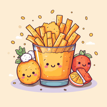 Kawaii food cartoon flat vector illustration with isolated backgroundのイラスト素材