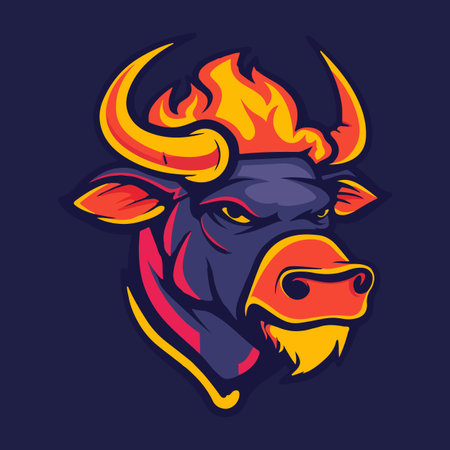 Angry fire bull mascot logo vector illustrationのイラスト素材