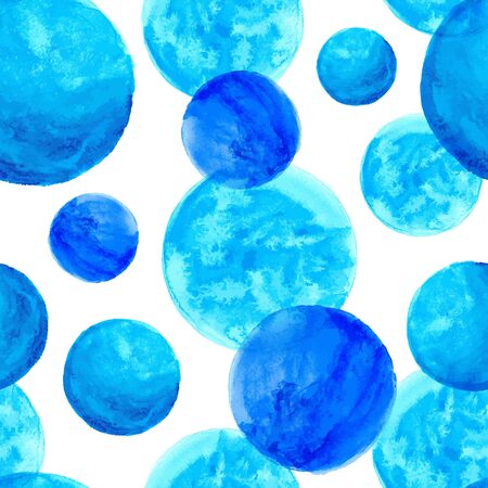Vector seamless pattern with blue watercolor painted circles.のイラスト素材