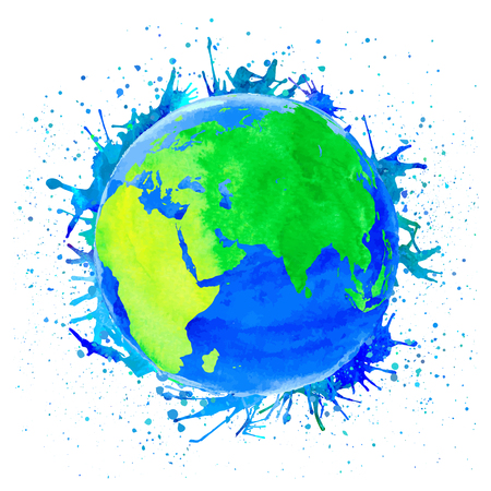 Vector illustration of Earth. Watercolor style with spots and splashes.のイラスト素材